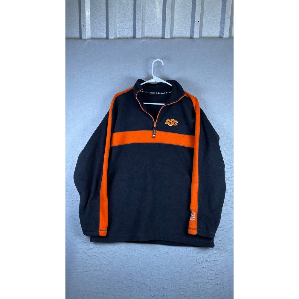 Starter Quarter Zip Fleece Mens Large Black Orange Excellent Oklahoma State OSU